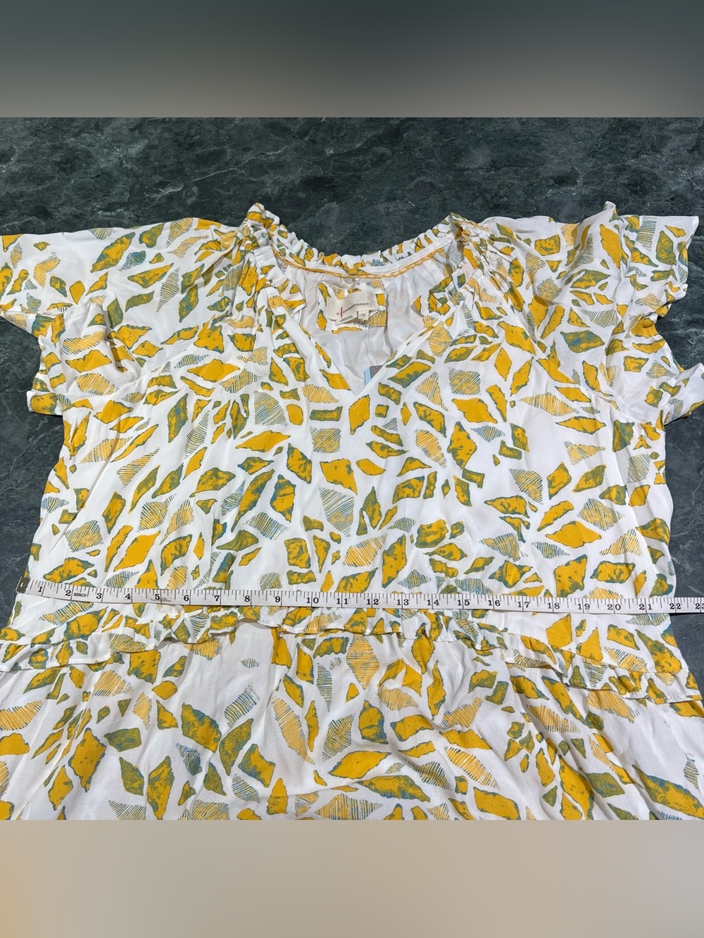 Anthropologie Robin Tiered Mini Dress Plus Size 1X Yellow Motif NWT Ruffle - Picture 14 of 16